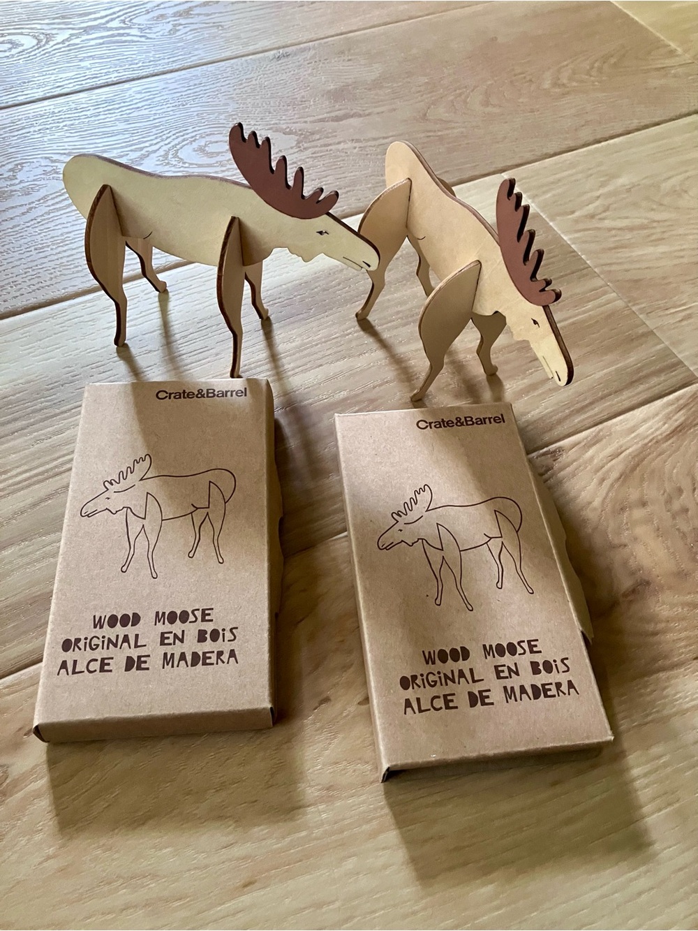Crate&Barrel Natural Wood Moose Tabletop Decorations - Brown